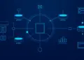 Diagrama de fluxo de ferramentas de automação de marketing mostrando email, CRM e conversão de leads